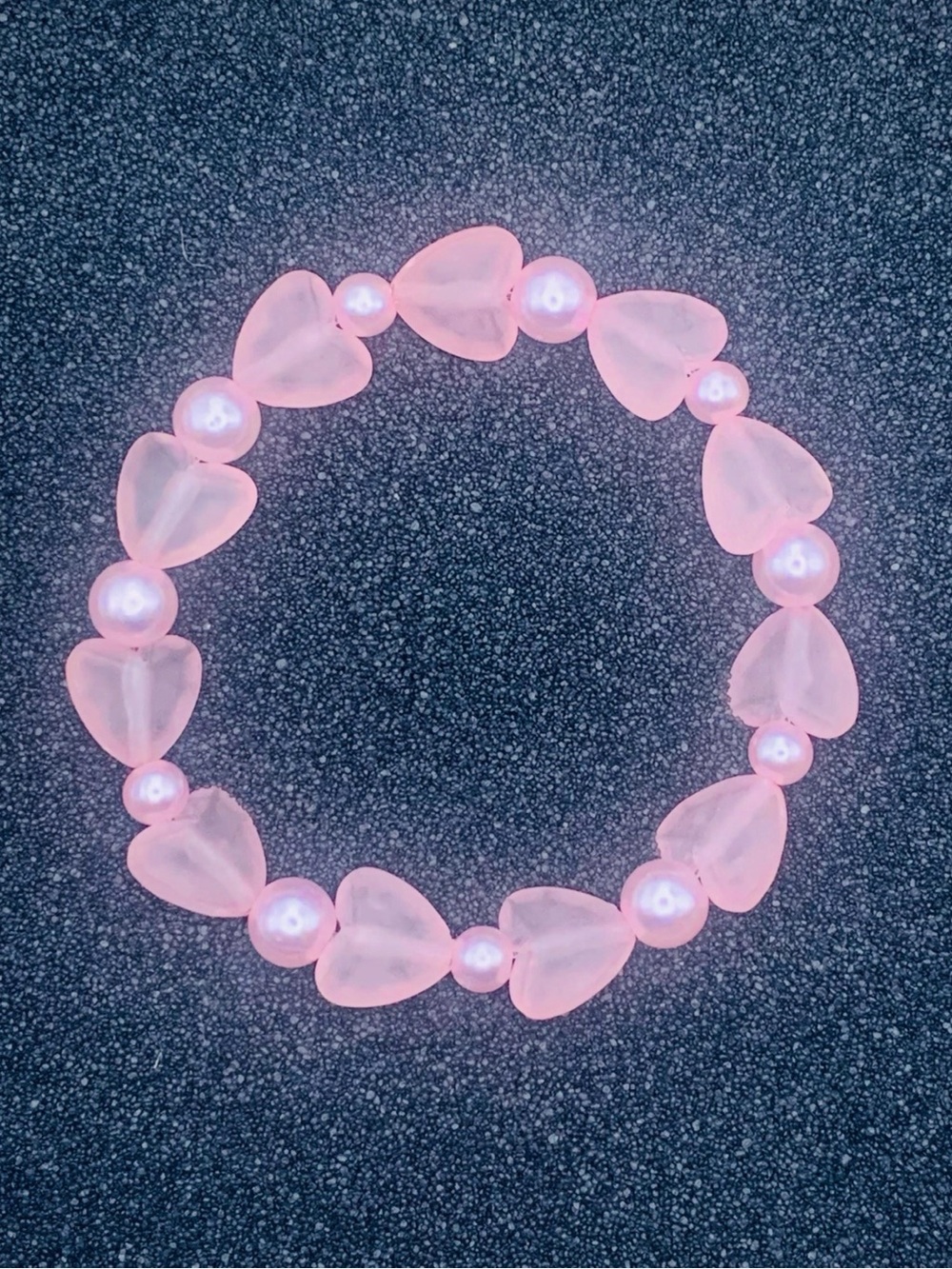 Pink Pearl and Frosted Heart Beaded Stretch Bracelet